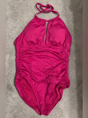Liz Claiborne Magenta Hot Pink Halter One-Piece Swimsuit
